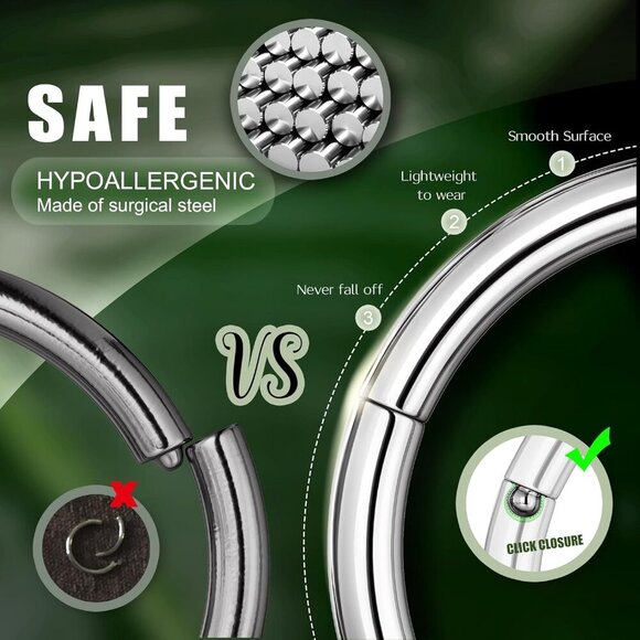 Hypoallergenic 18G Nose Rings: 8 Seamless Steel Clickers, Various Sizes 6-12MM - Picture 3 of 7